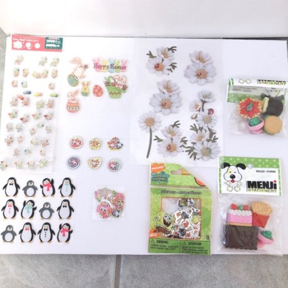 NEW Stationary Stickers and Erasers Bundle - Picture 1 of 7